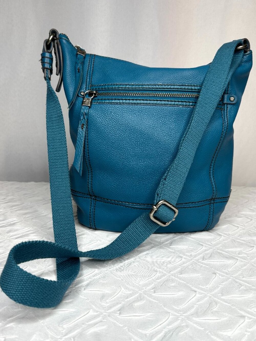 The Sak Sequoia Hobo Pebbled Leather Bag in Maritime Blue with Silver Hardware